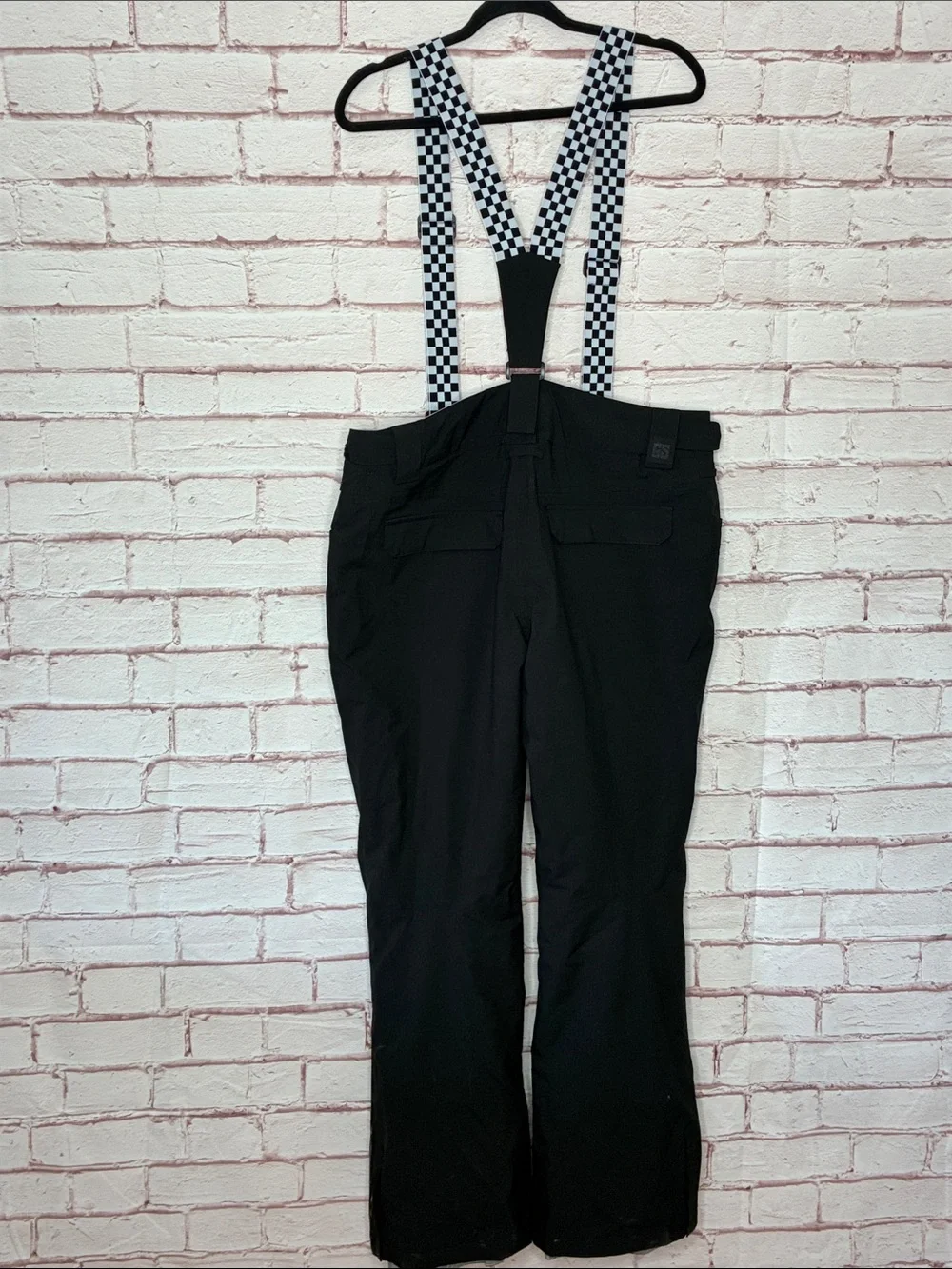 Gsou Snow Women's Black Flare Snow Pants with Checkered Suspenders NWT XL